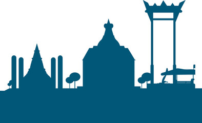 a silhouette illustration of the thailand skyline, showcasing the unique architectural landmarks and skyline elements in a vivid teal color.