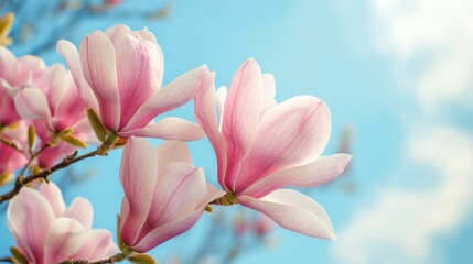 Obraz premium A close-up of magnolia petals against a blue sky