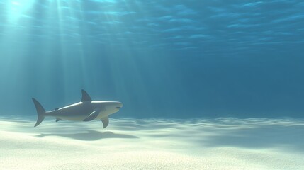 Fototapeta premium A large white shark swims calmly in the underwater depths of the ocean