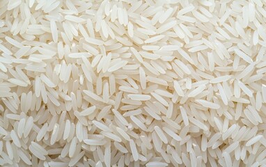 Close-up view of uncooked white rice grains. The image shows a detailed texture of numerous rice grains, filling the entire frame.  The grains are off-white with subtle variations in tone and shape