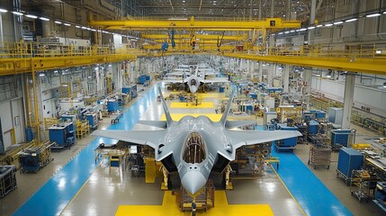Factory where fighter planes are built: assembly line.