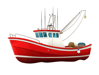 Isolated Red and White Fishing Boat