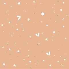 Hello spring, happy Easter! Seamless pattern in flat cute style. Digital illustration for posters, wrapping paper, textile, wallpaper