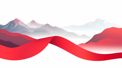 Abstract Mountain Landscape with Red Ribbon
