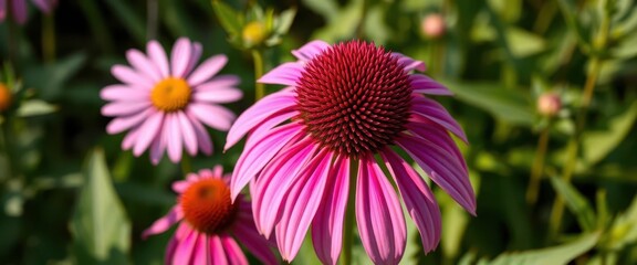 Obraz premium Vibrant pink echinacea coneflower in full bloom, texture, wildflowers