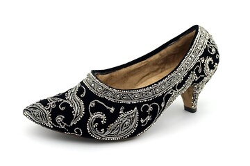 Obraz premium 3D Luxurious Black Velvet Khussa with Silver Embroidery