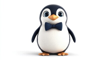 Obraz premium Cute cartoon penguin wearing a bow tie. (1)