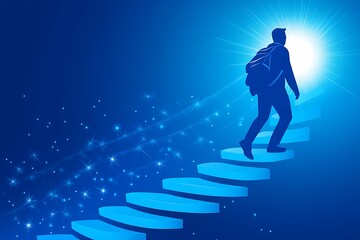 Fototapeta premium A Person Climbing Stairs Toward Bright Light and Hope
