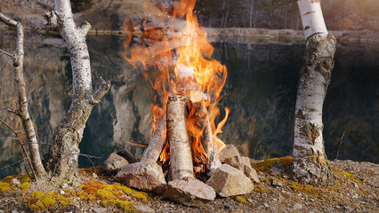 Crackling Campfire by the Lake , Sunrise , Authentic Sounds