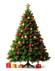 Fototapeta premium A perfectly formed Christmas tree, isolated on a pure white background, festive, background