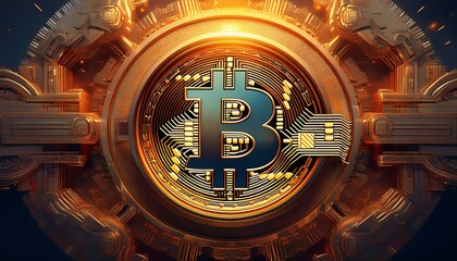 Fototapeta premium a golden bitcoin crypto blockchain technologie generative ai