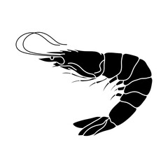 Fototapeta premium Shrimp silhouette Black and white shrimp vector icon. shrimp vector illustration on white background