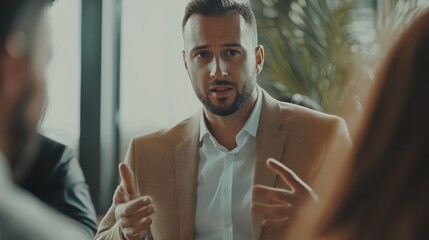 Young Businessman Explains Ideas During a Meeting