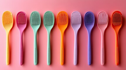 set of colorful silicone spatulas,basting brushes in orange pink red purple,white