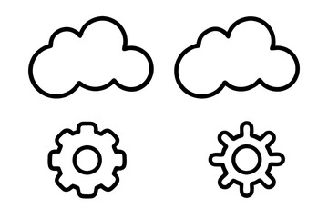creative Cloud and Gear icon silhouette vector illustration isolated on white background