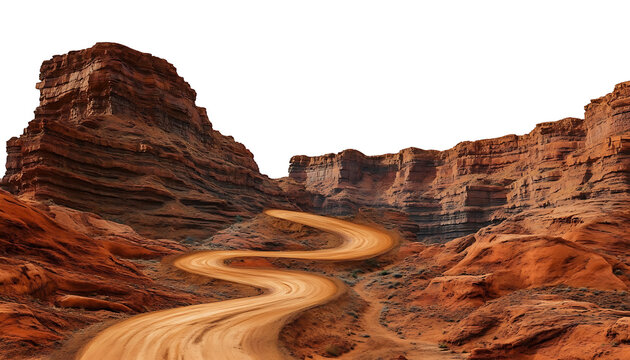 Red Rock Canyon with a Curving Dirt Road in the Desert  on transparent background , png , cutout