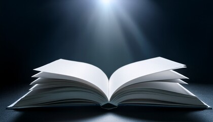 open blank hardcover book in the spotlight