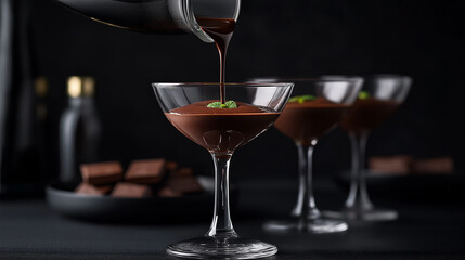 Indulge in homemade chocolate mousse dessert with coffee flavor in a cozy atmosphere minimalist food photography