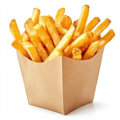 Flying french potato fries, isolated on white background