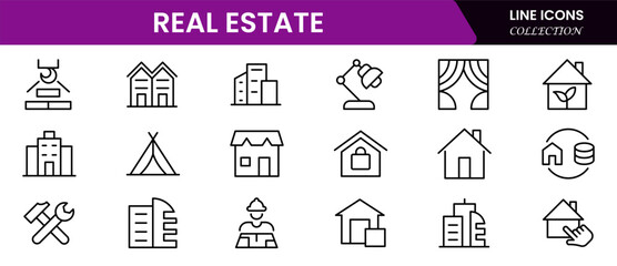 Obraz premium Real estate line icons collection. Big UI icon set in a flat design. Thin outline icons pack. Vector illustration