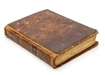 Weathered leather, textured vintage book, isolated; urban exploration's aged artifact, a forgotten story.