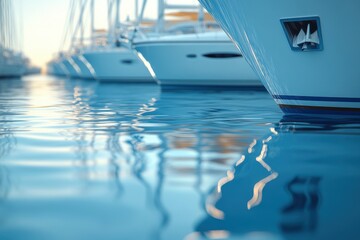 Obraz premium Luxury Yachts Moored at Calm Marina at Sunset