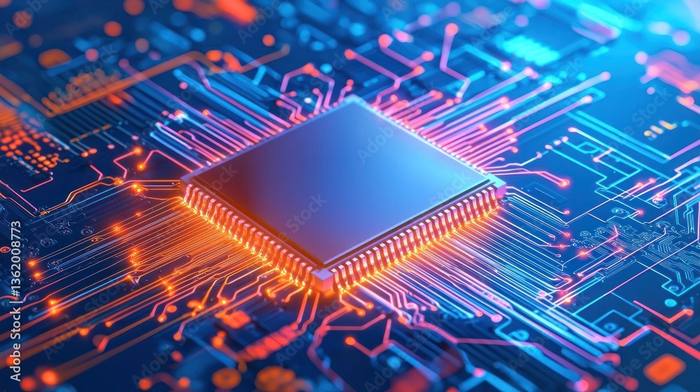 Poster intricate circuitry: a close-up of a microprocessor's complex network