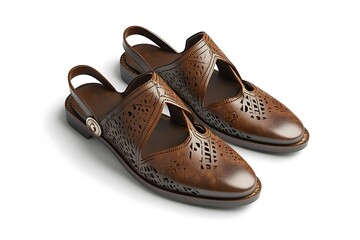 Fototapeta premium 3D Sleek Brown Peshawari Sandals with Elegant Design