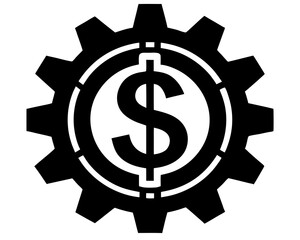 creative Dollar Sign and Gear icon silhouette vector illustration isolated on white background