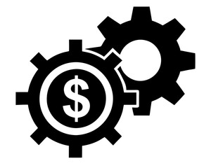creative Dollar Sign and Gear icon and logo silhouette vector illustration isolated on white background