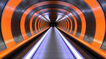 Obraz premium Abstract Orange and Black Tunnel: A Futuristic Corridor
