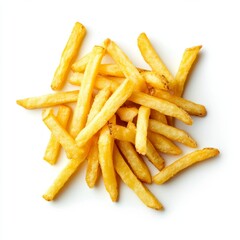 Falling french potato fries, isolated on white background
