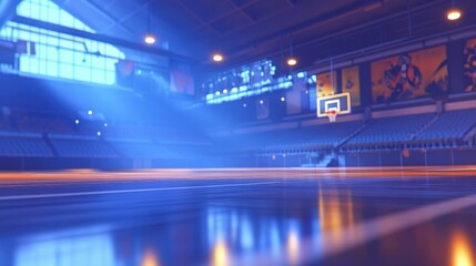 Empty Basketball Court in a Modern Arena with Dramatic Lighting