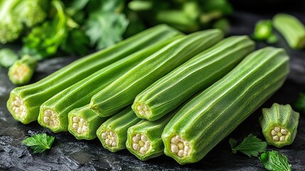 Obraz premium the nutritional richness,health benefits of okra seed on adobe stock the key to a healthy diet