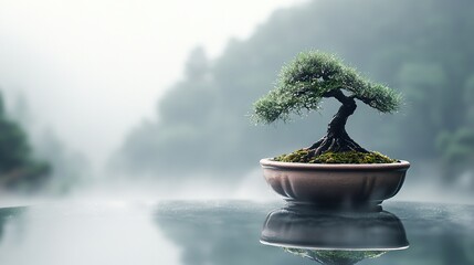 Misty Zen Bonsai Reflection