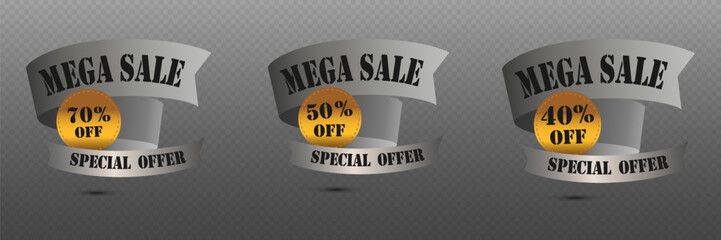 Collection mega sale, discount stickers, price percent, banner. Vector EPS10