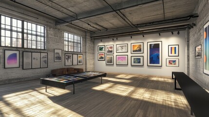 Obraz premium Sunlit Modern Art Gallery Interior