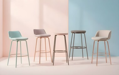 Modern Bar Stools Set on Gradient Background