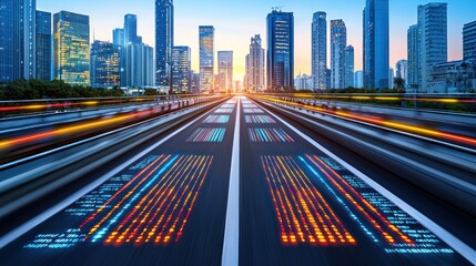 Futuristic City Highway: Data Stream on the Road to Innovation