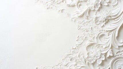 Exquisite Relief: A close-up shot showcases an intricate plaster relief, its ornate floral and scrollwork patterns elegantly adorning the wall