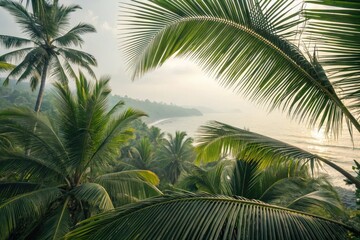 Fototapeta premium Gray shadow double exposure of palm leaves creates a textured, natural background with ample copy space; PNG format.