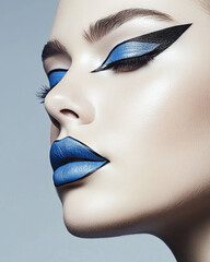 Stunning Woman with Bold Blue Makeup