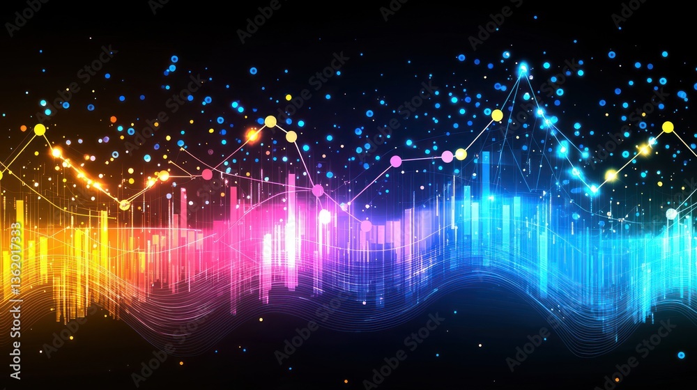 Poster abstract colorful data visualization: dynamic stock market graph