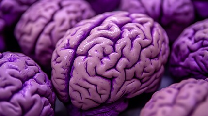 Close-up of multiple purple brain models.