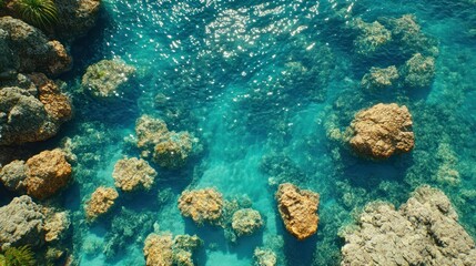 Naklejka premium Crystal-clear turquoise water over rocky seabed
