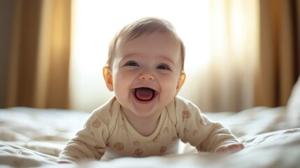 Fototapeta premium A Giggle of Joy: Capturing the Unbridled Happiness of Infancy