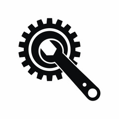 creative Gear and Wrench icon and logo silhouette vector illustration isolated on white background
