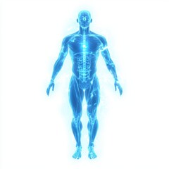 Healthcare and technology concept. Holographic human body with medical data projection