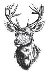 Isolated Deer Head Drawing