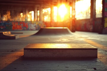 Golden Hour at an Abandoned Skatepark Urban Decay and Sunset Serenity
